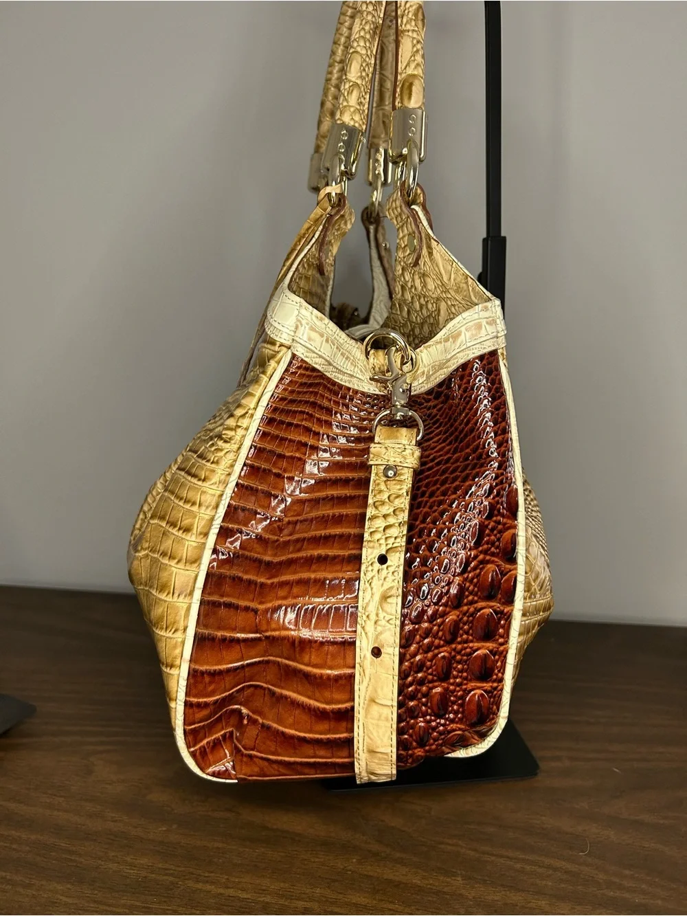 Brahmin Elisa Honeycomb Leroy Metallic Melbourne Leather Satchel